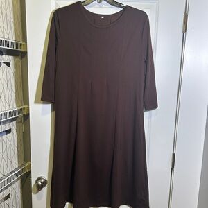 Amazon Brown A-Line Dress 3/4 Sleeve Crew Neck
